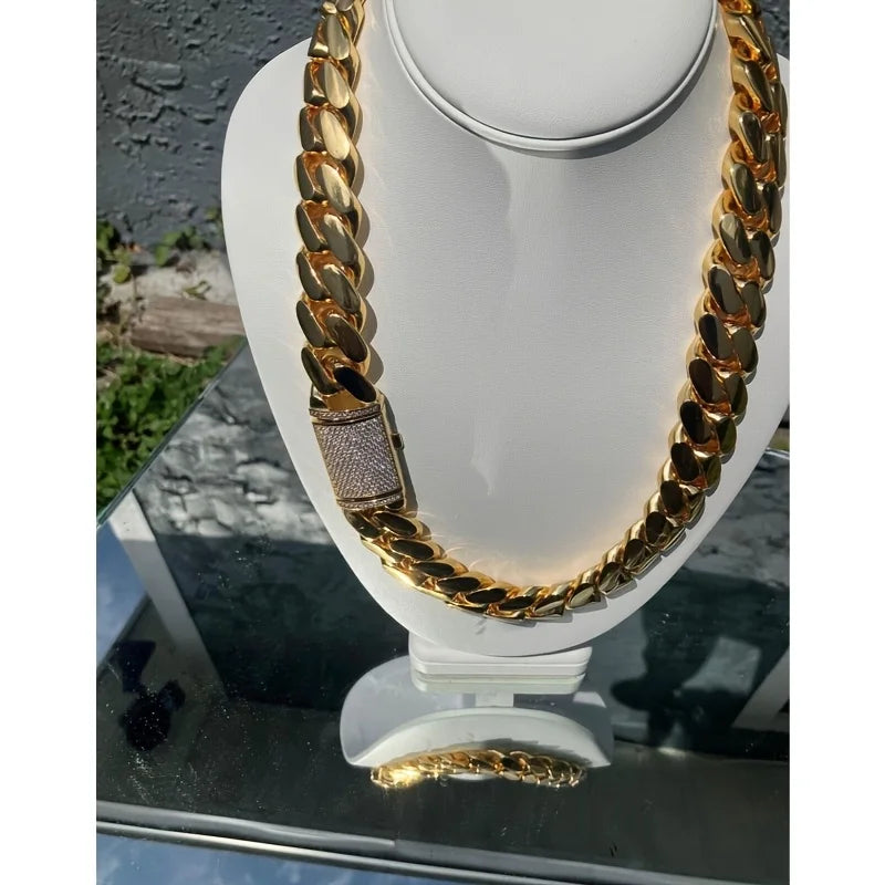 15mm 20-24 Inch Heavy Duty 18K Gold Miami Hip Hop Necklace
