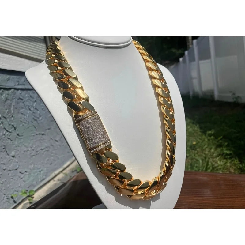 15mm 20-24 Inch Heavy Duty 18K Gold Miami Hip Hop Necklace