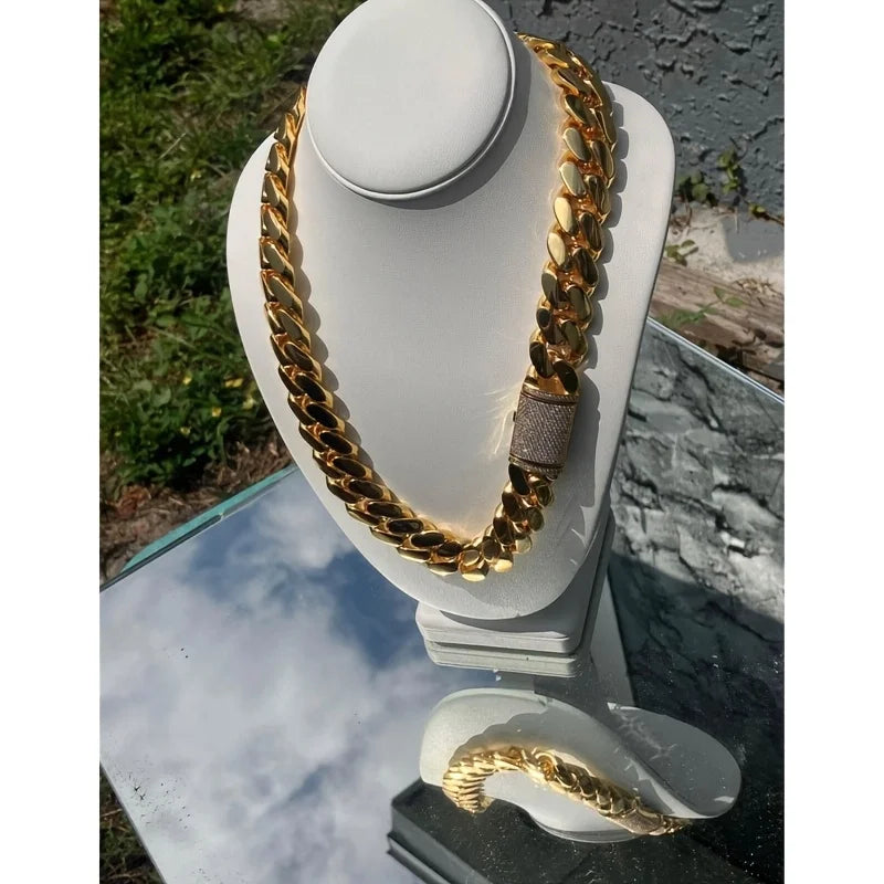 15mm 20-24 Inch Heavy Duty 18K Gold Miami Hip Hop Necklace