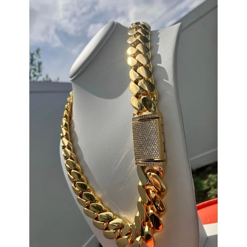 15mm 20-24 Inch Heavy Duty 18K Gold Miami Hip Hop Necklace