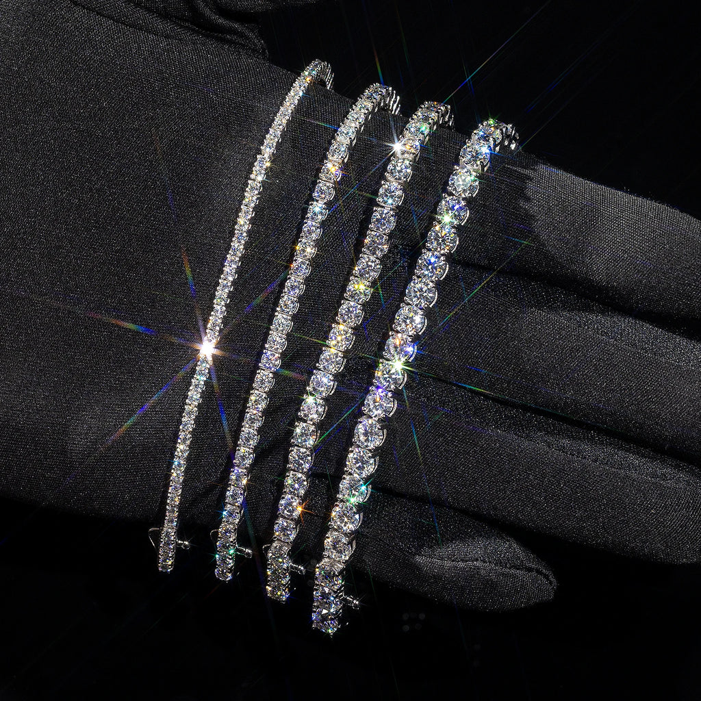 3mm 4mm Vvs Moissanite Chain 925 Sterling Silver White Gold Plated Women Men Gra Certified Mossanite Lab Diamond Tennis Bracelet