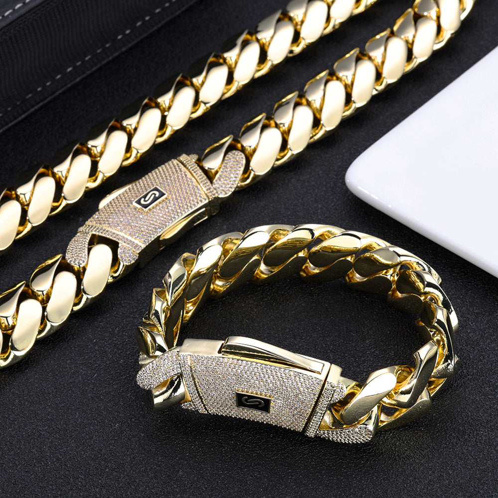 14K GOLD/SILVER PLATED THICK ICED OUT CUBAN LINK CHAIN