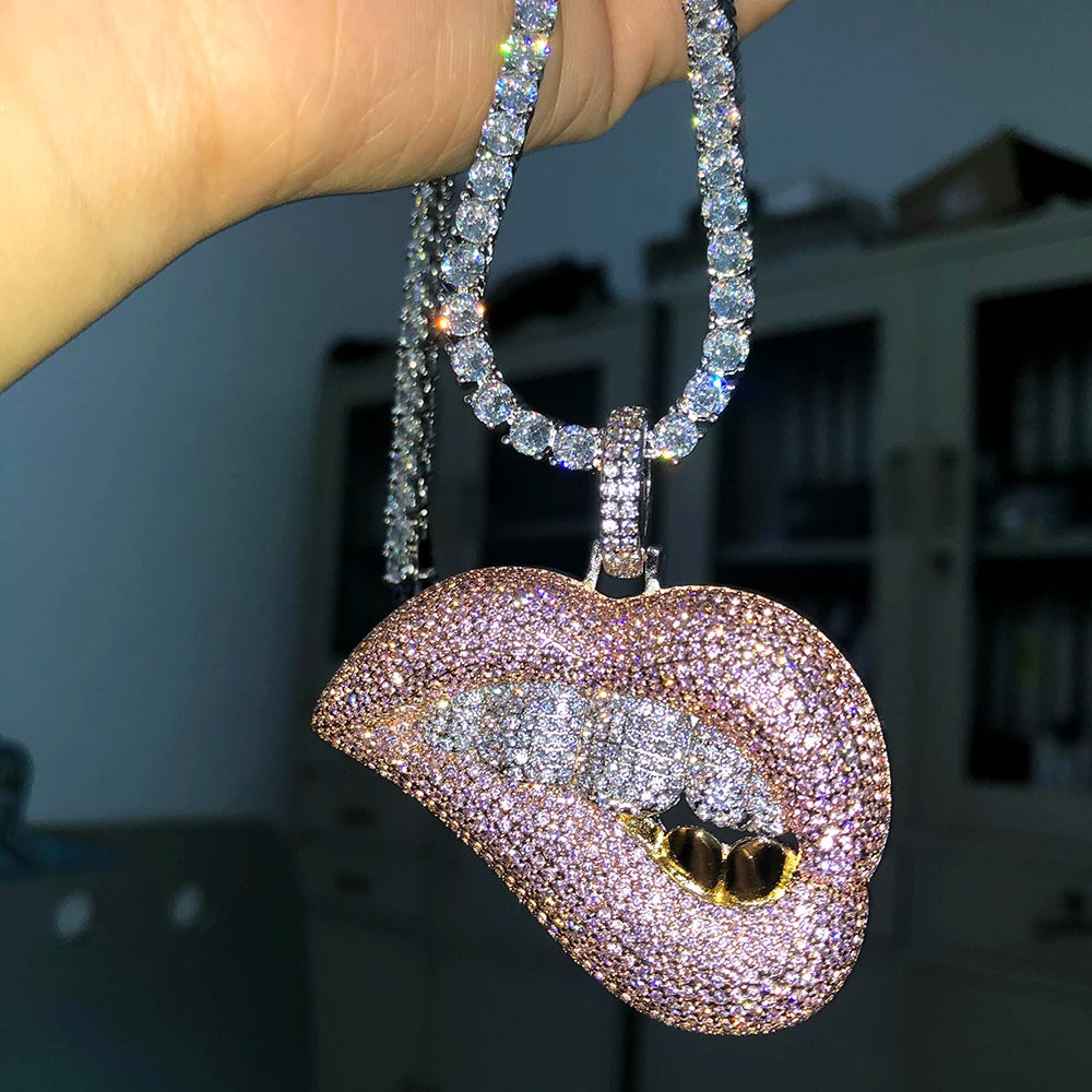 ICED OUT PINK ZIRCONIA PENDANT NECKLACE