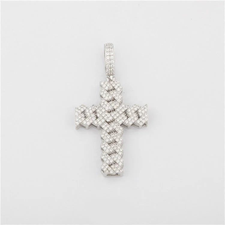 Starspire 925 Silver Gold Plated Emerald Cut Moissanite Pass Tester Cross Pendant Iced Hip Hop Luxury Jewelry Customizable