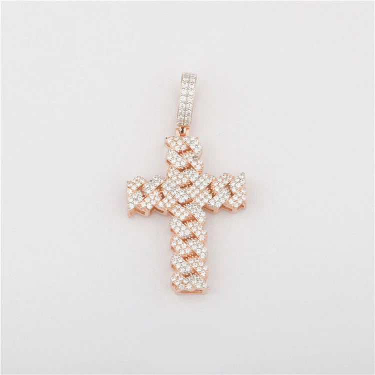 Starspire 925 Silver Gold Plated Emerald Cut Moissanite Pass Tester Cross Pendant Iced Hip Hop Luxury Jewelry Customizable
