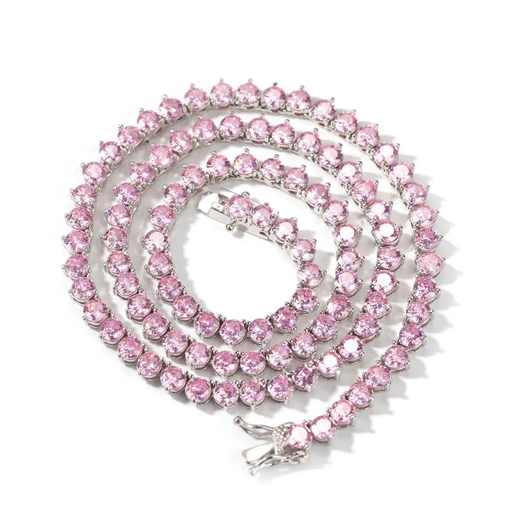 Tennis Chain 3 Prong Baby Pink VVS Diamond Simulate