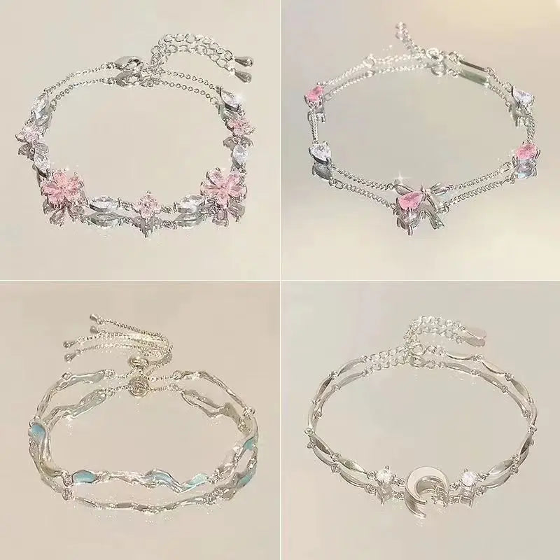 Cherry Sparkling Blossoms Butterfly Zircon Adjustable Bracelet
