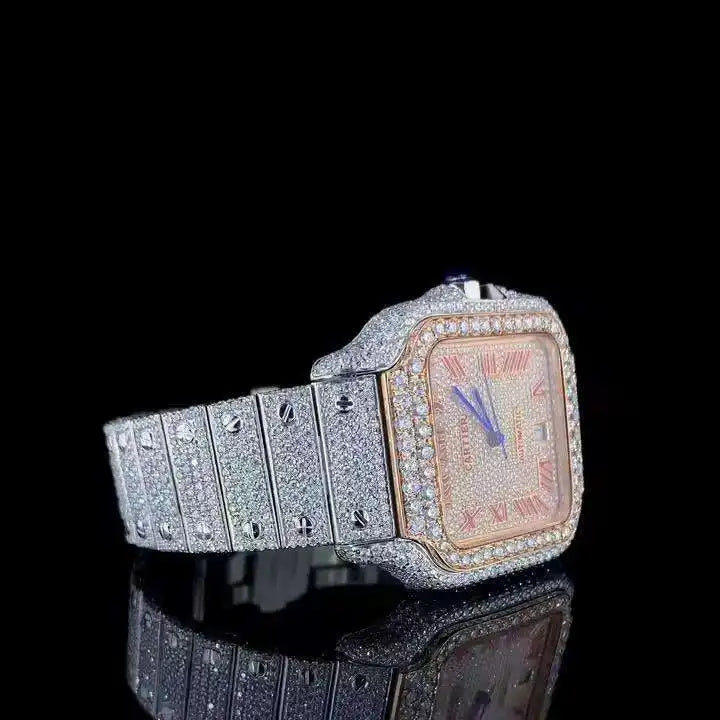 Elegant Automatic Mechanical Stainless Steel Watch Classic Analog Fully Iced Moissanite Stones Premium Quality Luxury Fashion