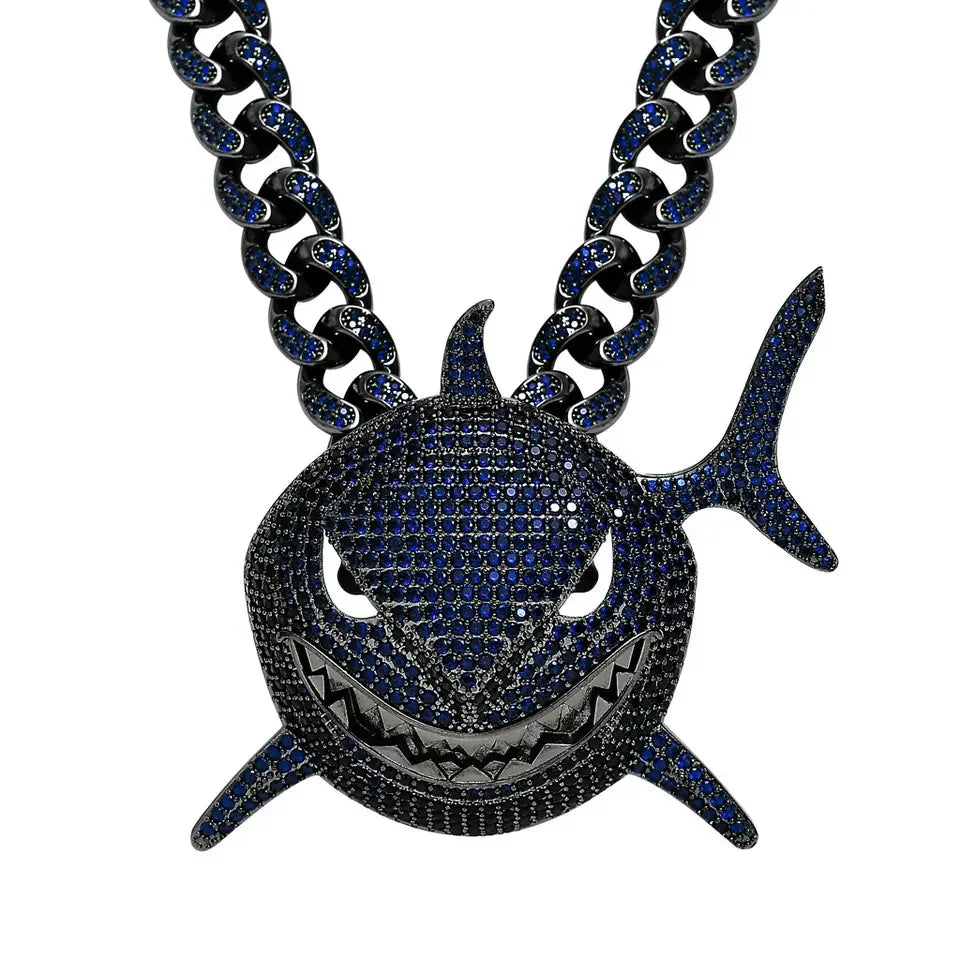 Full Stone Men's Iced Out Large Size Shark Pendant Necklace