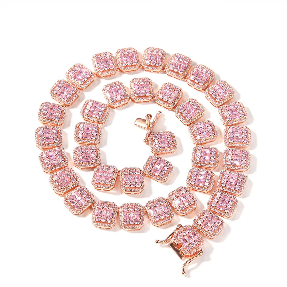 Pink CZ Cotton Candy Iced out Square Ladder Bracelet Zircon
