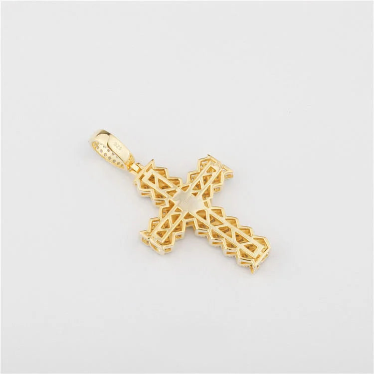 Starspire 925 Silver Gold Plated Emerald Cut Moissanite Pass Tester Cross Pendant Iced Hip Hop Luxury Jewelry Customizable