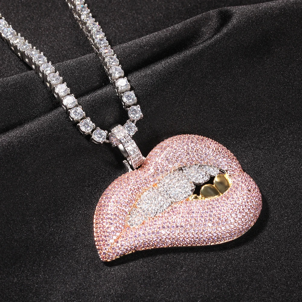 ICED OUT PINK ZIRCONIA PENDANT NECKLACE