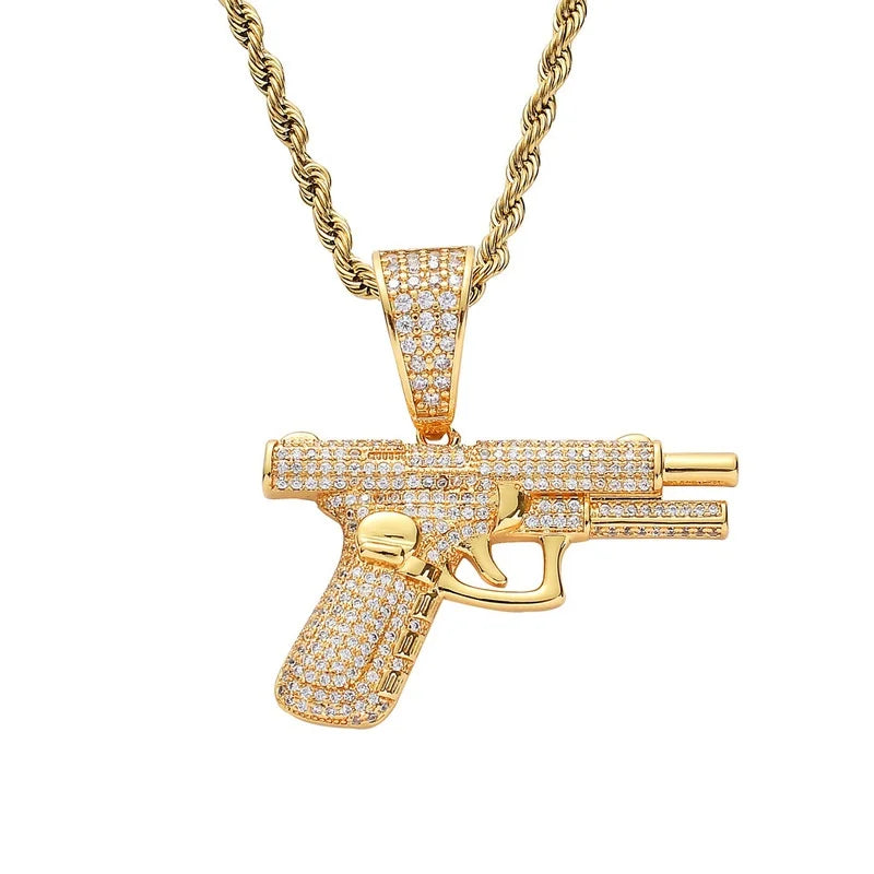 ICED OUT RHINESTONE GUN PENDANT