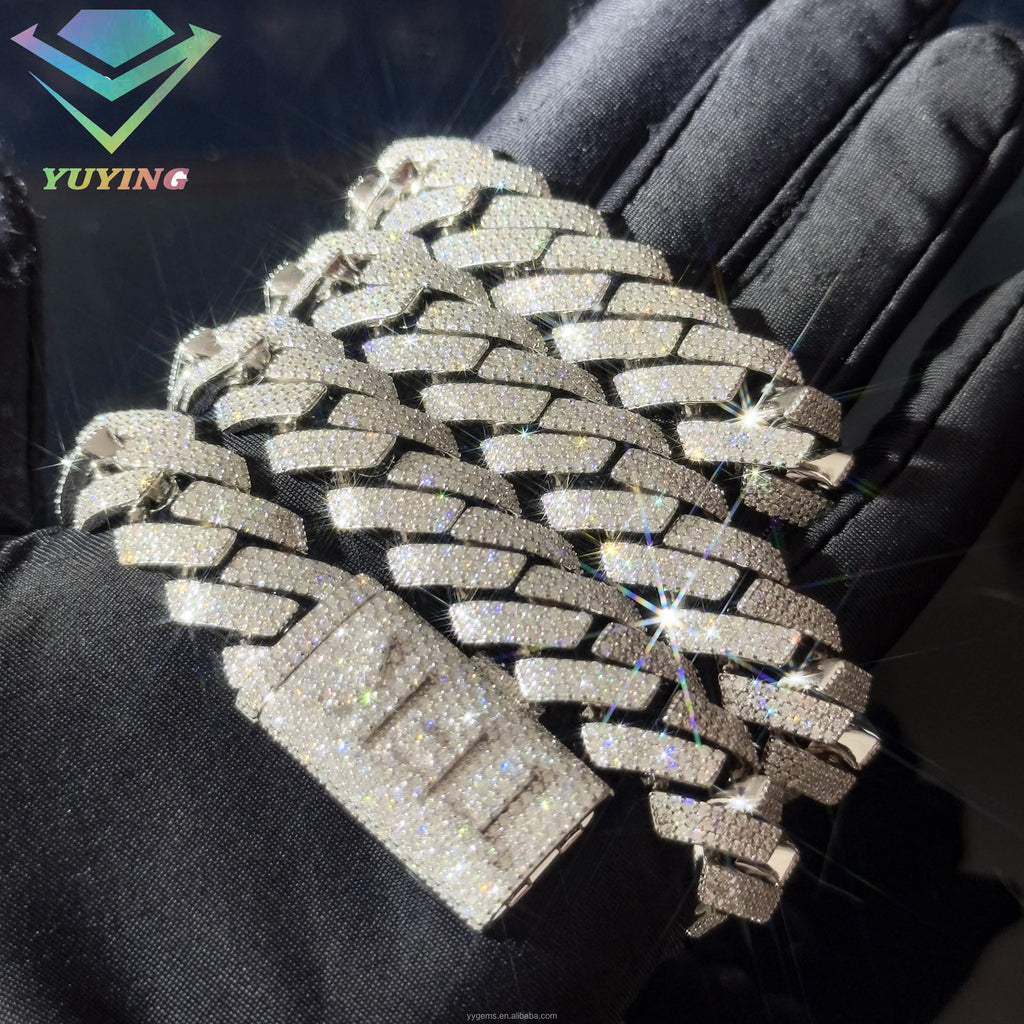 Heavy Silver Weight 20mm 15mm Wide Cuban Link Chain Iced Out 3rows GRA VVS Moissanite Diamond Necklace for Men's Hiphop Jewelry