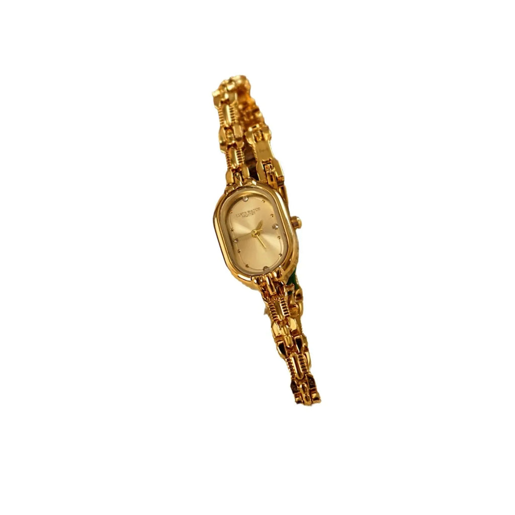 TikTok Live Hot Sale Vintage Light Luxury Quartz Waterproof Pointer Dial Oval Acrylic Band Mini Gold Elegant Women's Watch