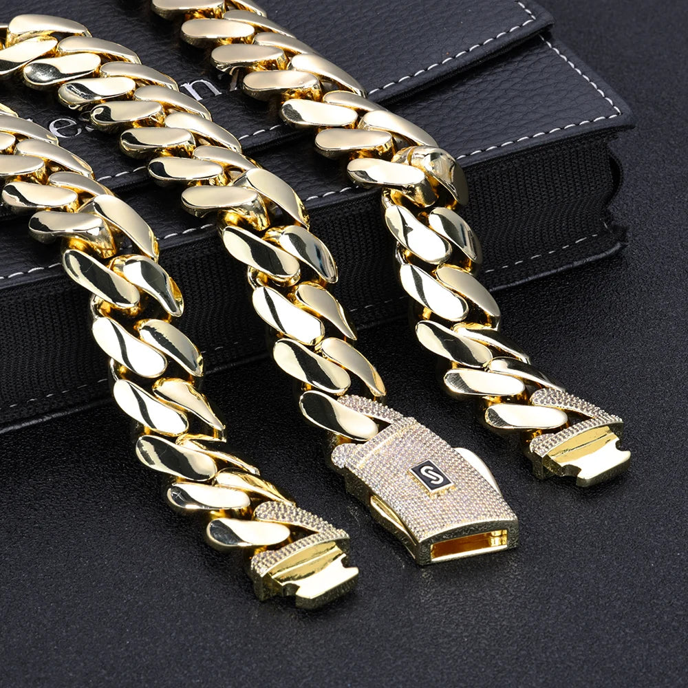 14K GOLD/SILVER PLATED THICK ICED OUT CUBAN LINK CHAIN