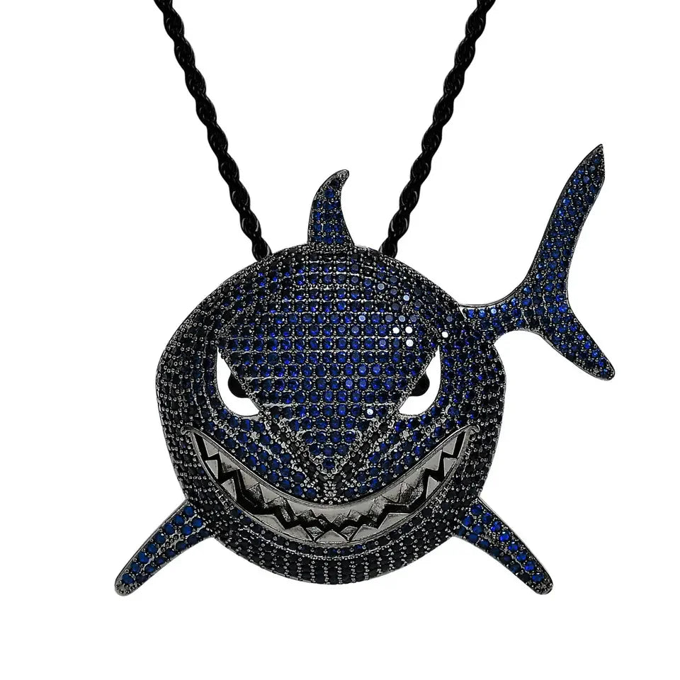 Full Stone Men's Iced Out Large Size Shark Pendant Necklace