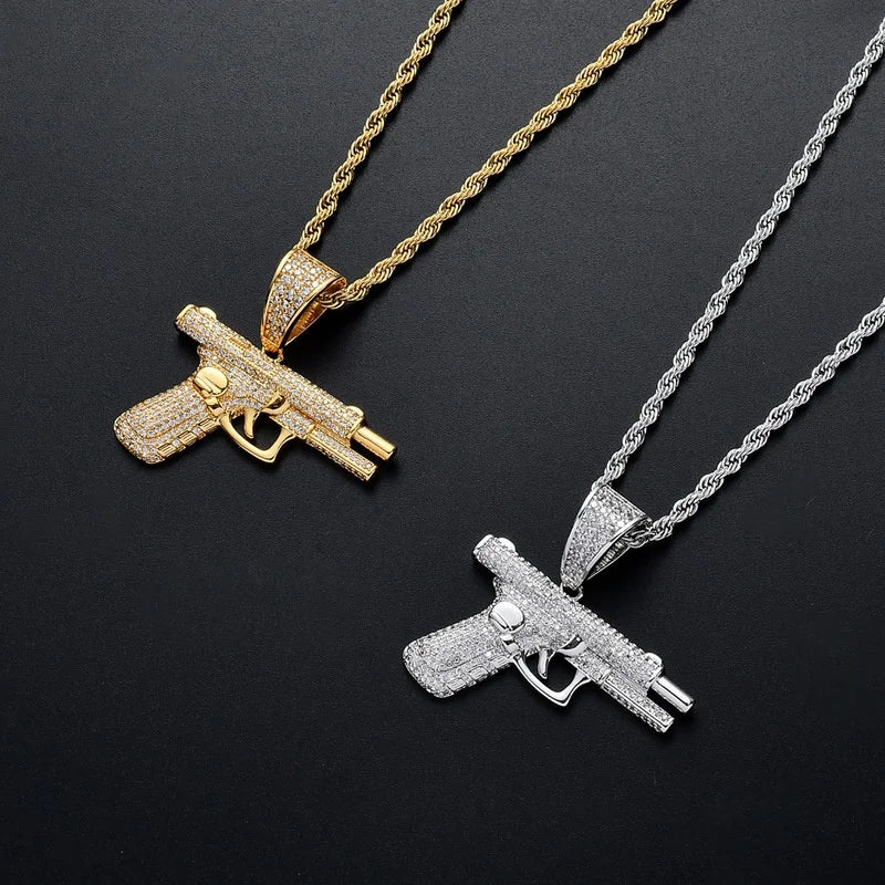 ICED OUT RHINESTONE GUN PENDANT