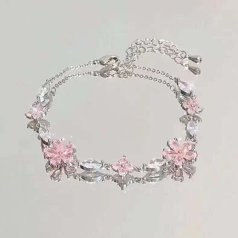 Cherry Sparkling Blossoms Butterfly Zircon Adjustable Bracelet