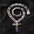 MULTI COLOR CUBAN LINK CROSS NECKLACE