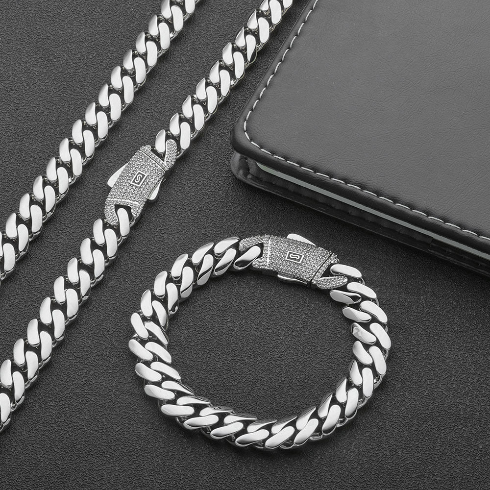 14K GOLD/SILVER PLATED THICK ICED OUT CUBAN LINK CHAIN