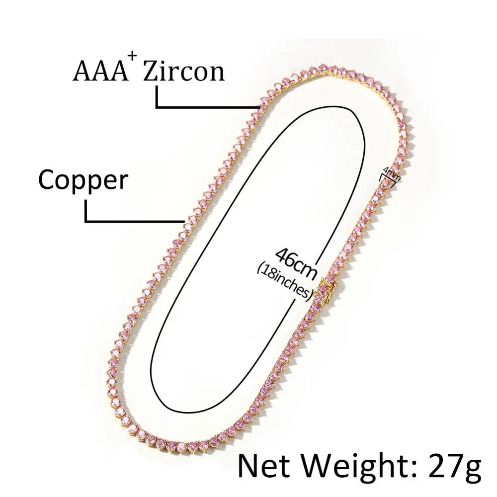Tennis Chain 3 Prong Baby Pink VVS Diamond Simulate