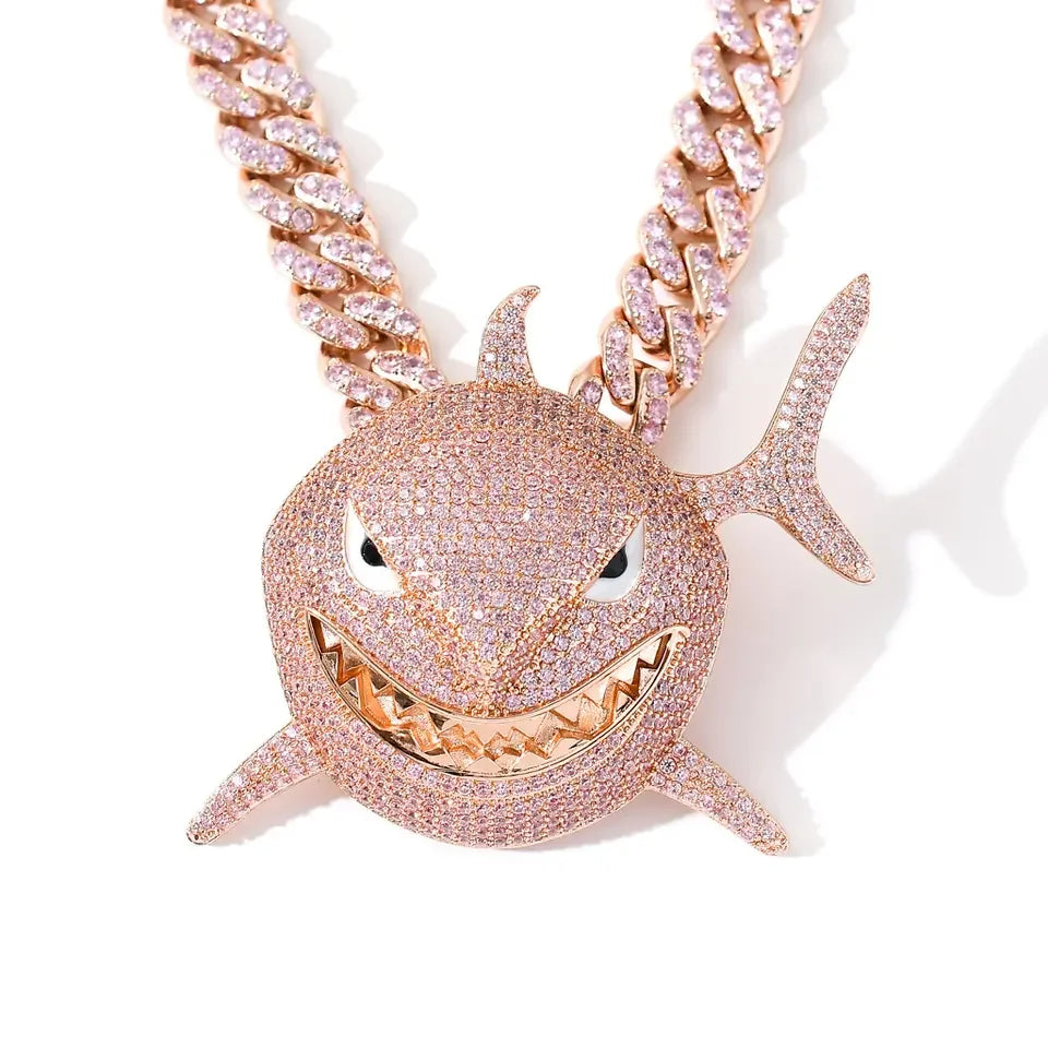 Full Stone Men's Iced Out Large Size Shark Pendant Necklace