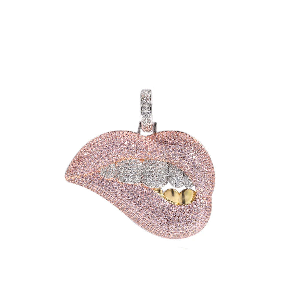 ICED OUT PINK ZIRCONIA PENDANT NECKLACE