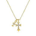 Gold Plated Double Cross Pendant Necklace Cubic Zirconia