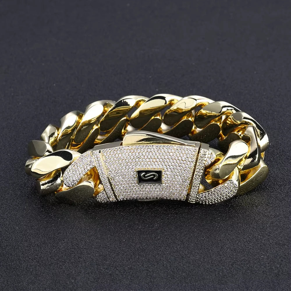 14K GOLD/SILVER PLATED THICK ICED OUT CUBAN LINK CHAIN