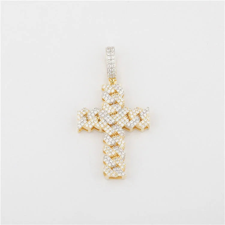 Starspire 925 Silver Gold Plated Emerald Cut Moissanite Pass Tester Cross Pendant Iced Hip Hop Luxury Jewelry Customizable