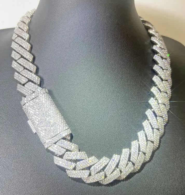 Heavy Silver Weight 20mm 15mm Wide Cuban Link Chain Iced Out 3rows GRA VVS Moissanite Diamond Necklace for Men's Hiphop Jewelry
