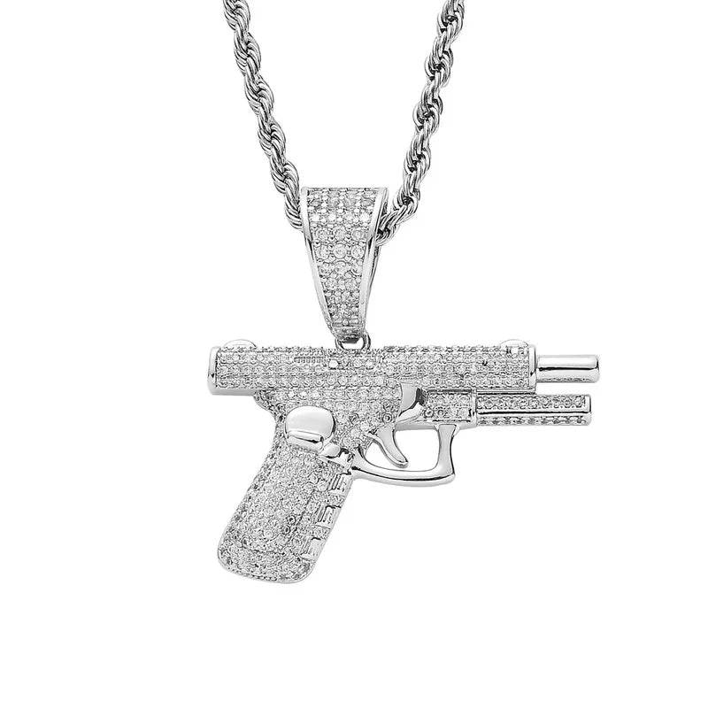 ICED OUT RHINESTONE GUN PENDANT