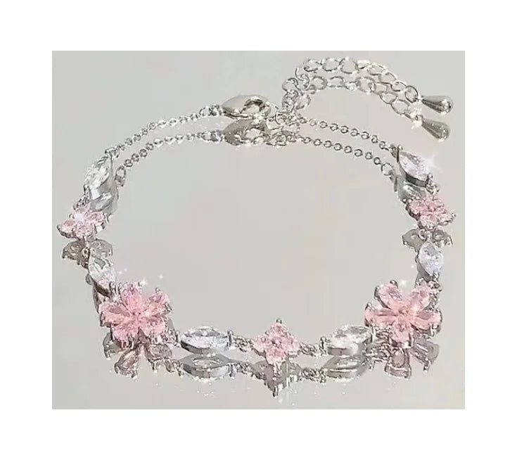 Cherry Sparkling Blossoms Butterfly Zircon Adjustable Bracelet
