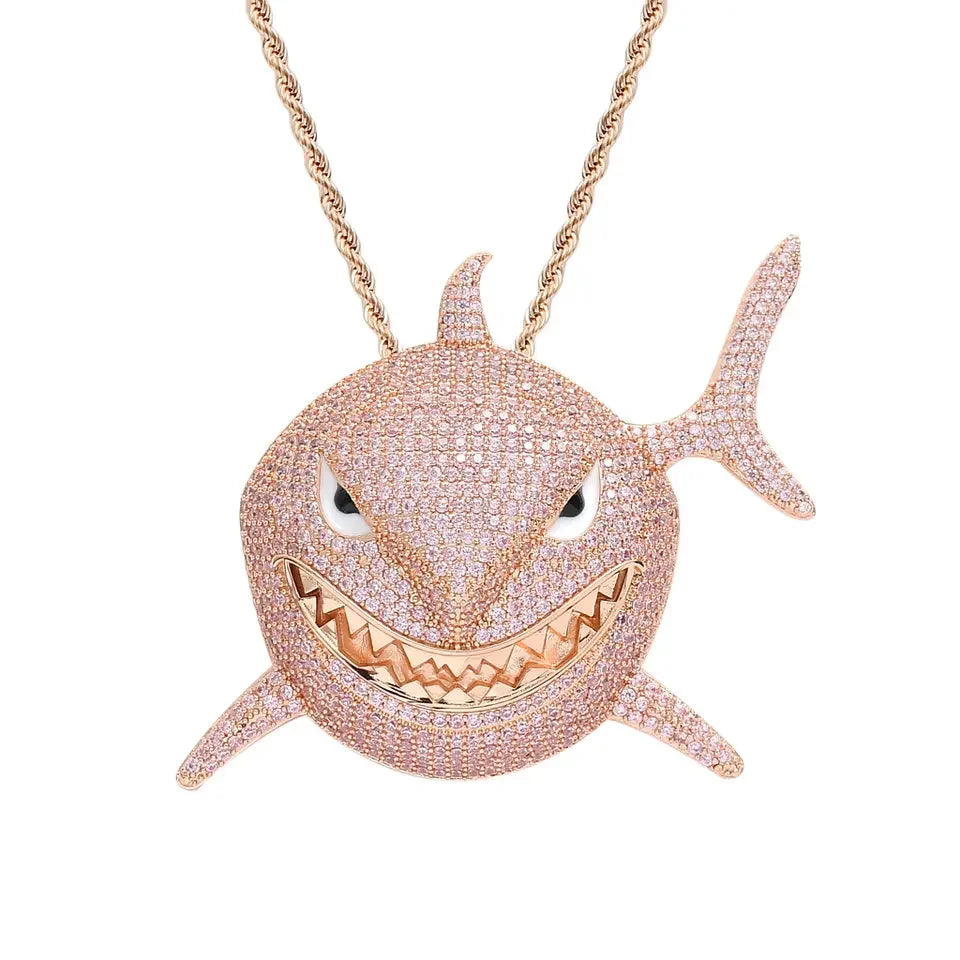 Full Stone Men's Iced Out Large Size Shark Pendant Necklace