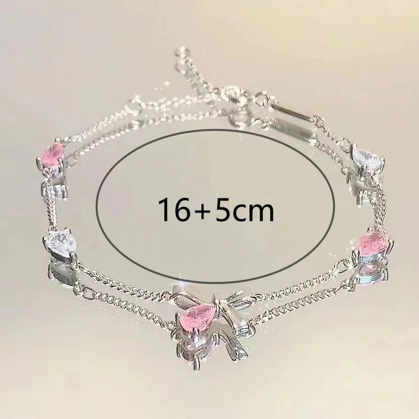 Cherry Sparkling Blossoms Butterfly Zircon Adjustable Bracelet