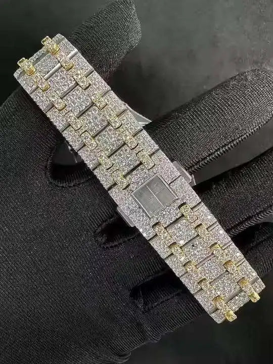Premium Automatic Mechanical Stainless Steel Watch Iced Moissanite Stones Luxury Fashion Simple Design Flawless Timepiece