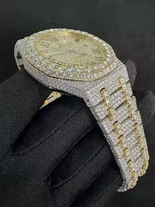 Premium Automatic Mechanical Stainless Steel Watch Iced Moissanite Stones Luxury Fashion Simple Design Flawless Timepiece