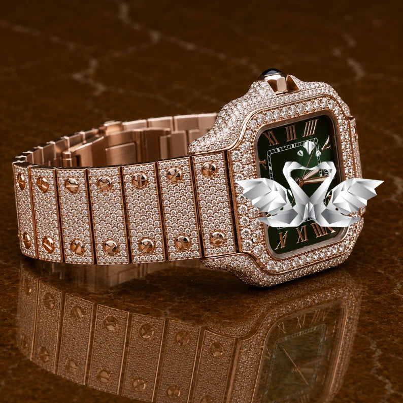 Luxury Round Dial Moissanite Watch Men Full Diamond Bracelet Wristwatch