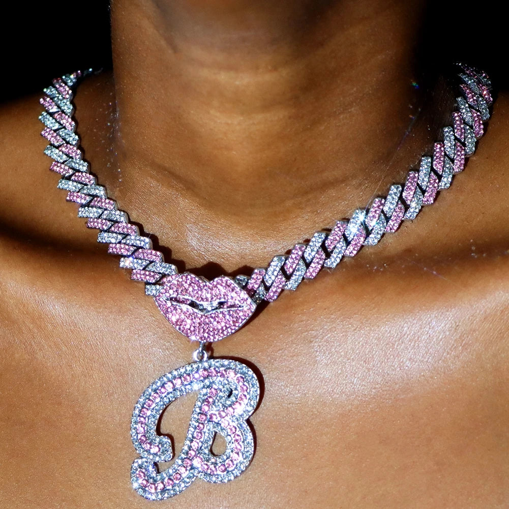 RHINESTONE LETTER CUBAN LINK CHAIN