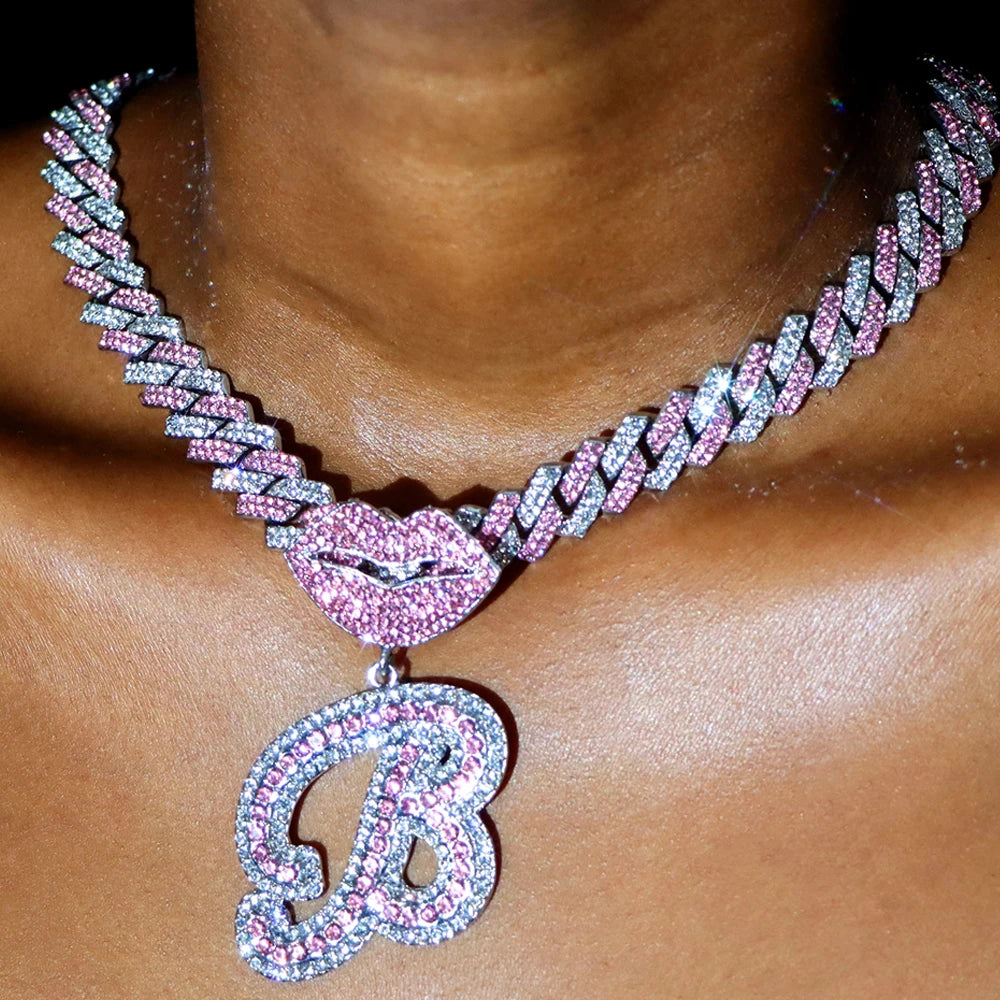 RHINESTONE LETTER CUBAN LINK CHAIN
