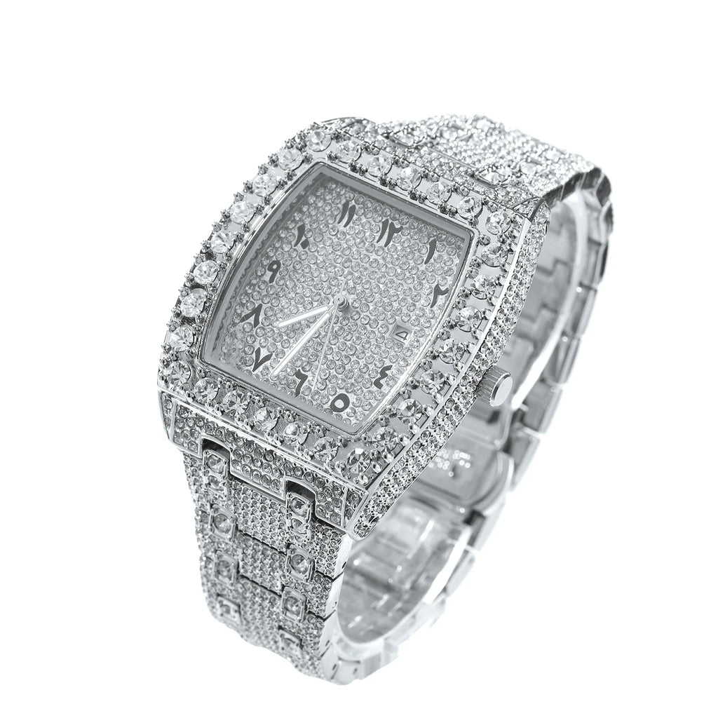 SQUARE RHINESTONE STAINLESS STEEL WATCH