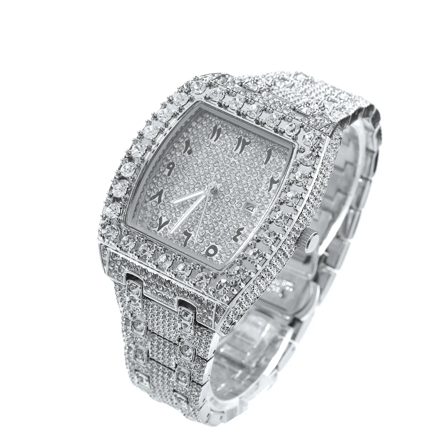 SQUARE RHINESTONE STAINLESS STEEL WATCH