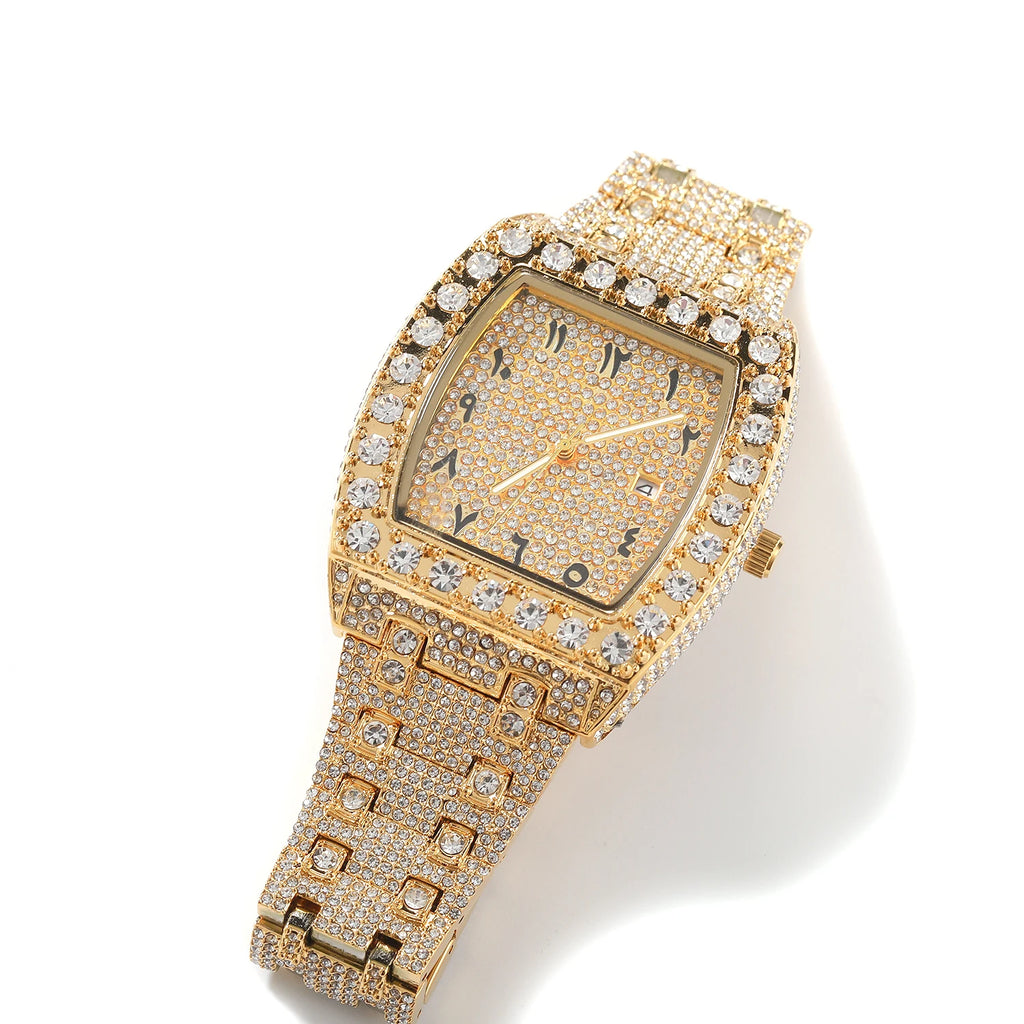 SQUARE RHINESTONE STAINLESS STEEL WATCH