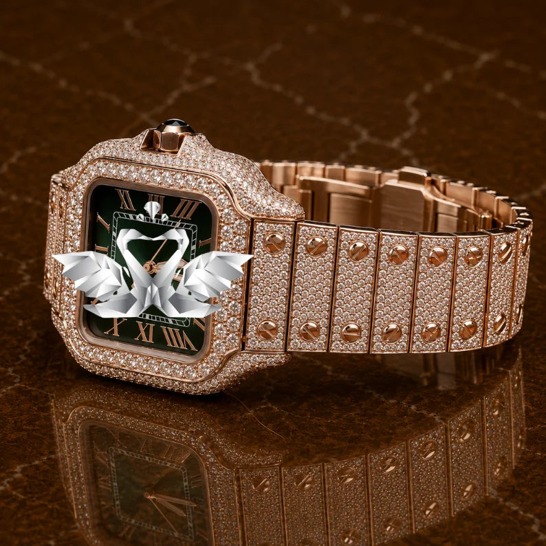 Luxury Round Dial Moissanite Watch Men Full Diamond Bracelet Wristwatch
