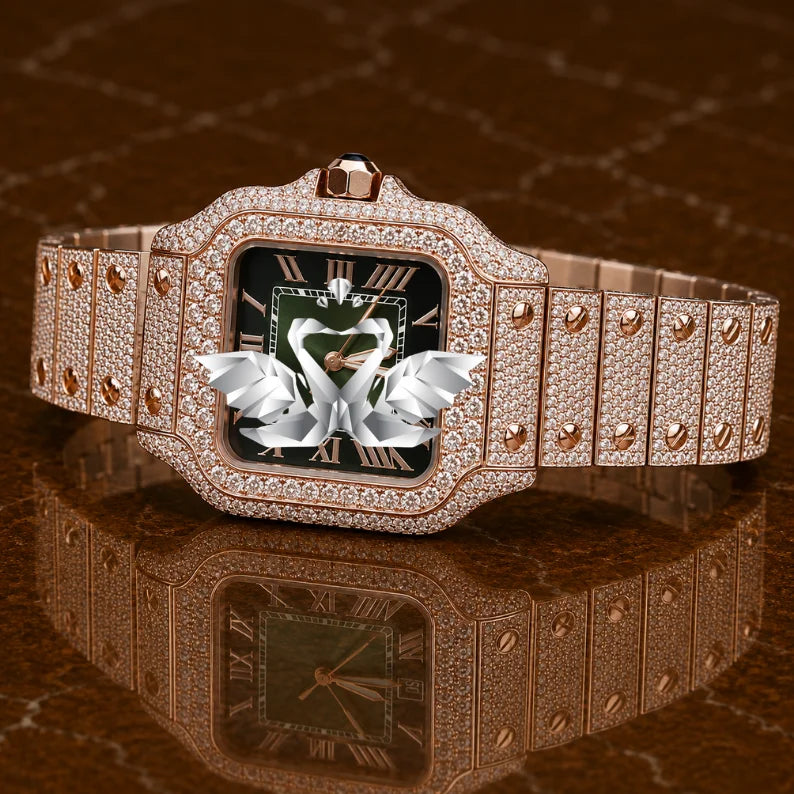 Luxury Round Dial Moissanite Watch Men Full Diamond Bracelet Wristwatch