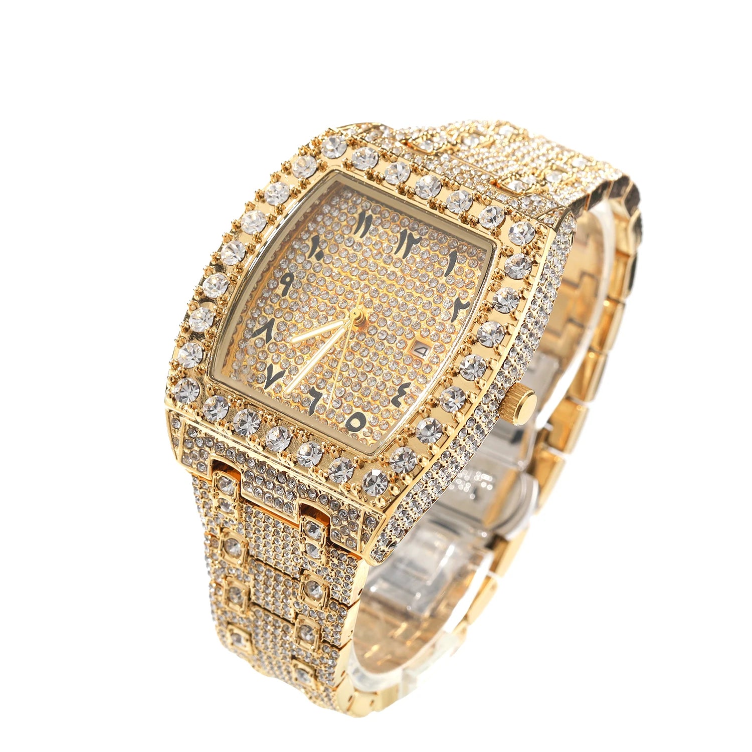 SQUARE RHINESTONE STAINLESS STEEL WATCH