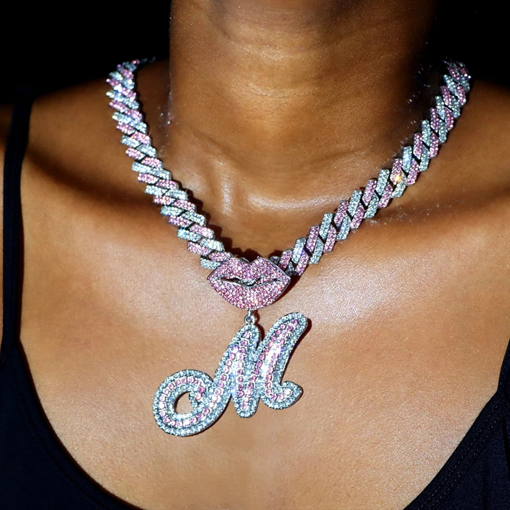 RHINESTONE LETTER CUBAN LINK CHAIN